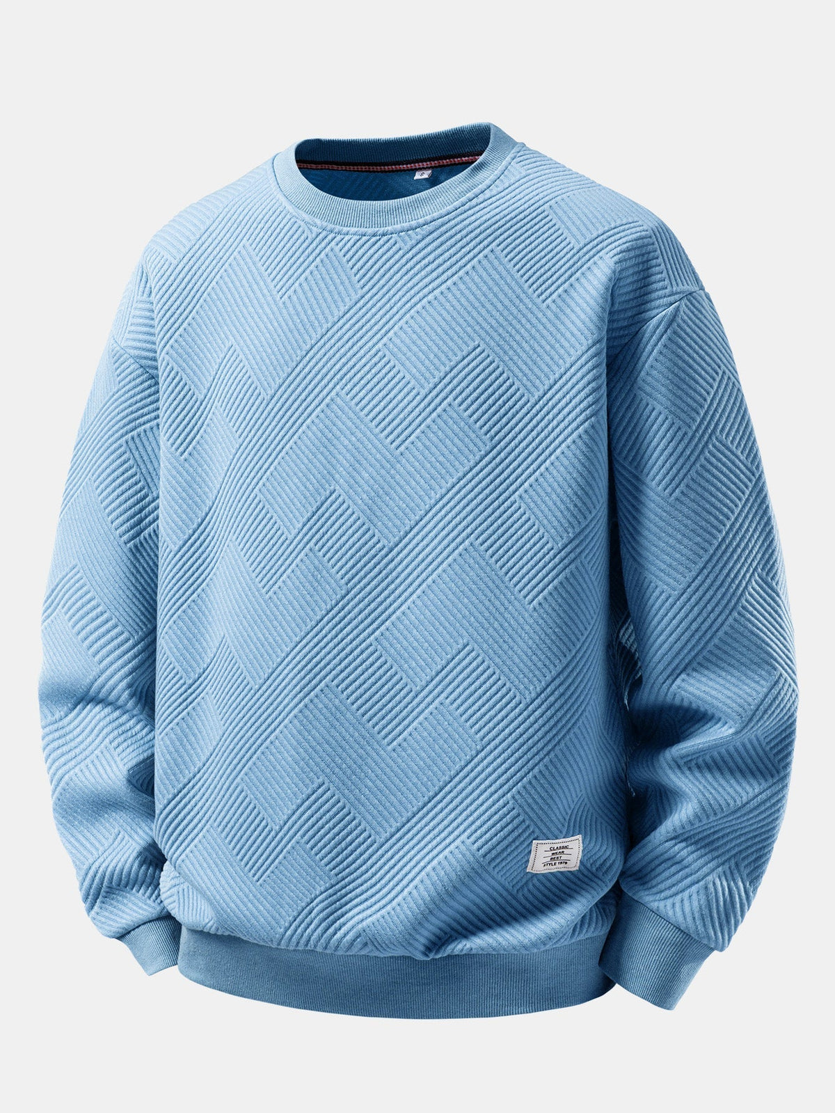 Heren Jacquard Sweatshirt met Textuur in lichtblauw, Relaxed Fit Crew Neck