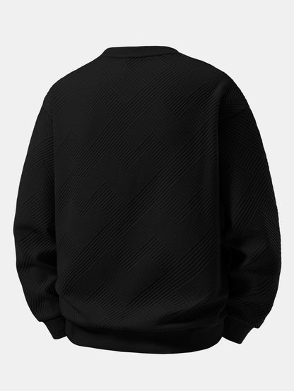 Heren Jacquard Sweatshirt met Textuur - Relaxed Fit Crew Neck