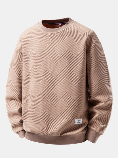 Heren Jacquard Sweatshirt met Textuur in taupe, Relaxed Fit Crew Neck