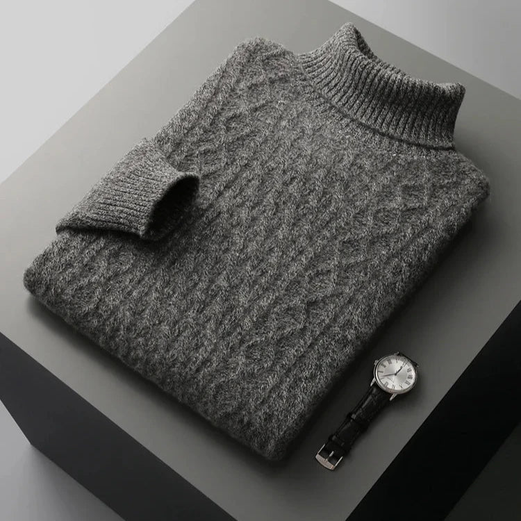 Heren Kabelgebreide Coltrui in grijs, Tailored Fit