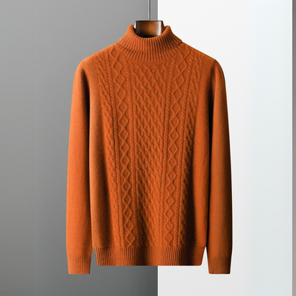 Heren Kabelgebreide Coltrui in terracotta, Tailored Fit