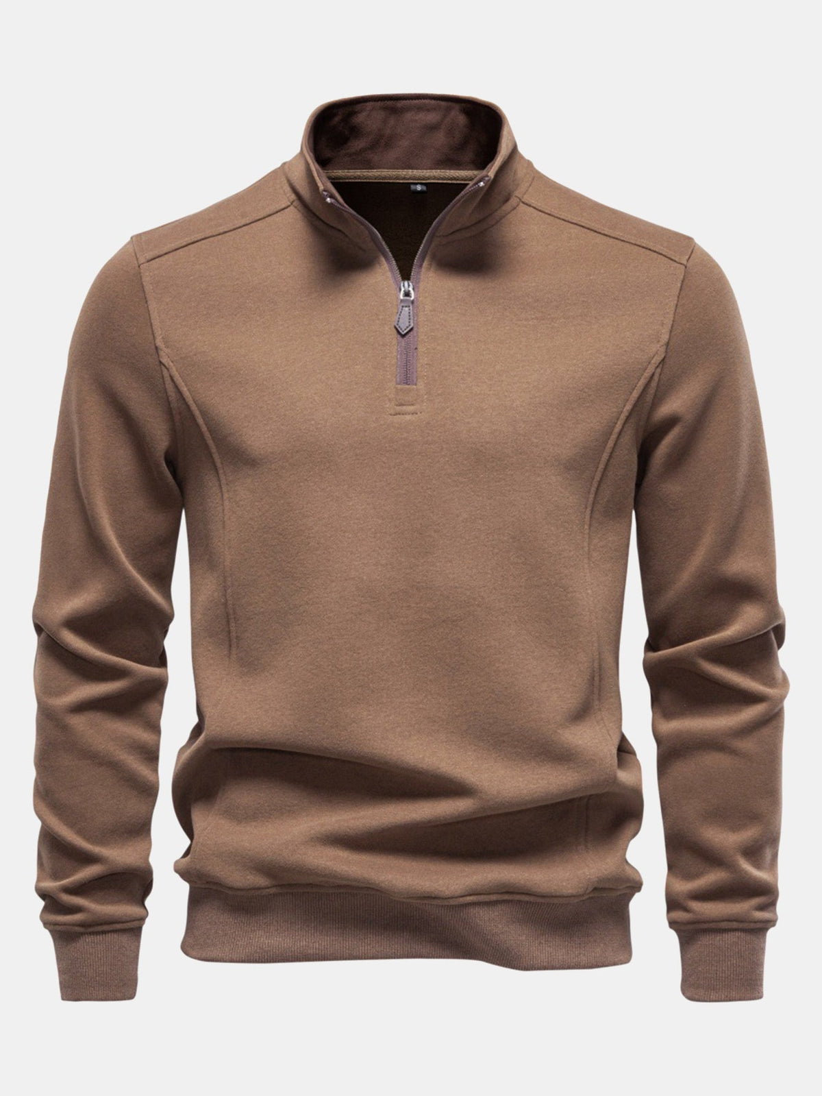Heren Katoen Blend Quarter Zip Sweatshirt in bruin, Casual Pullover
