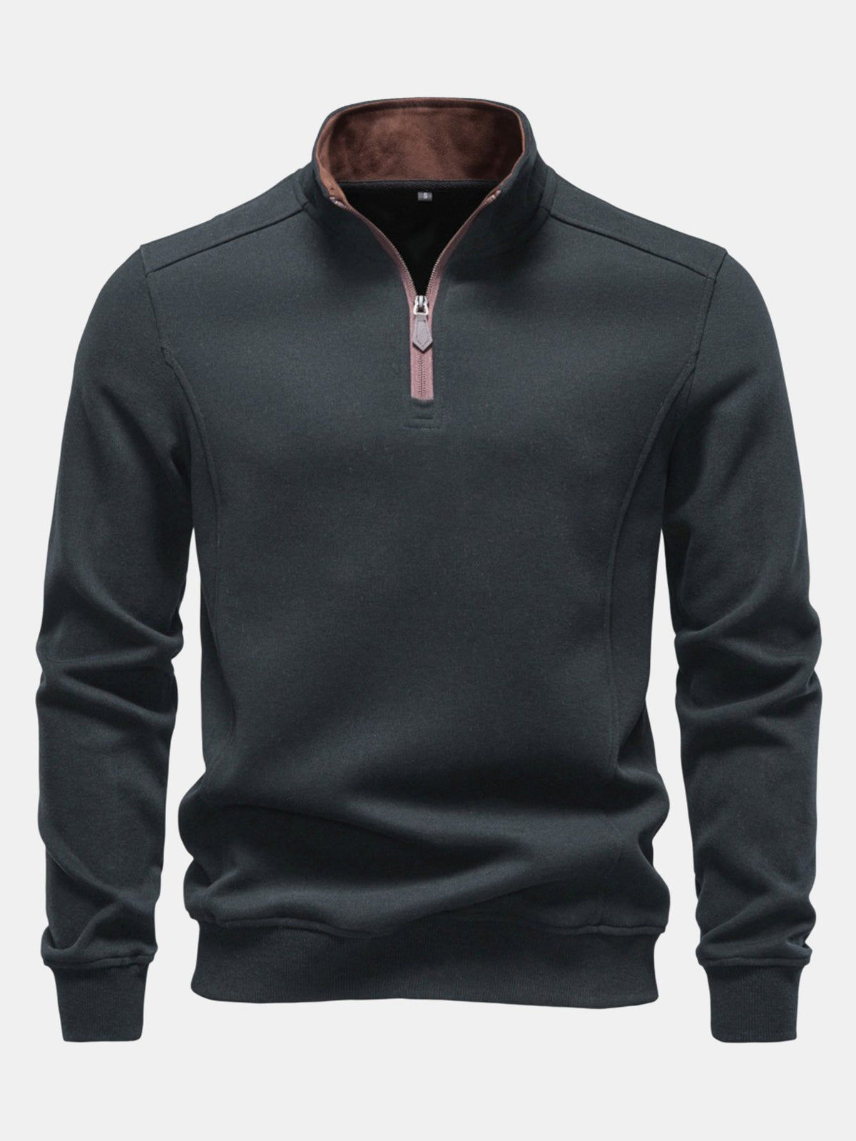 Heren Katoen Blend Quarter Zip Sweatshirt in donkergrijs, Casual Pullover