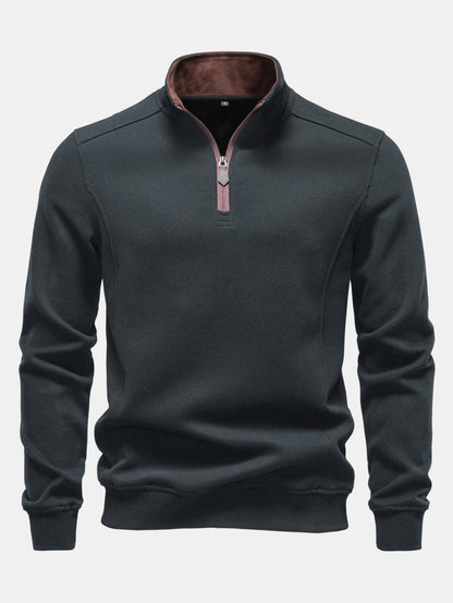 Heren Katoen Blend Quarter Zip Sweatshirt in donkergrijs, Casual Pullover