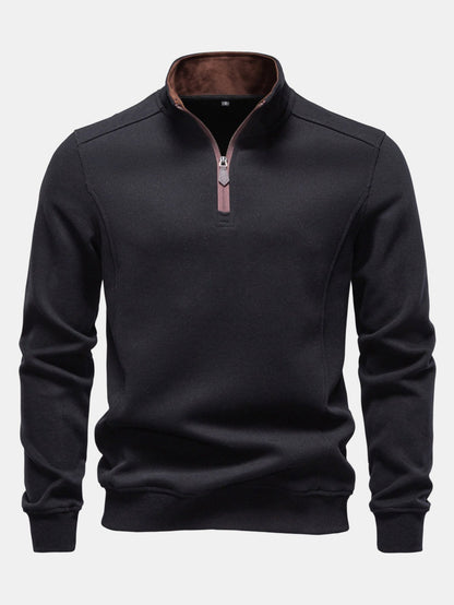 Heren Katoen Blend Quarter Zip Sweatshirt in zwart, Casual Pullover