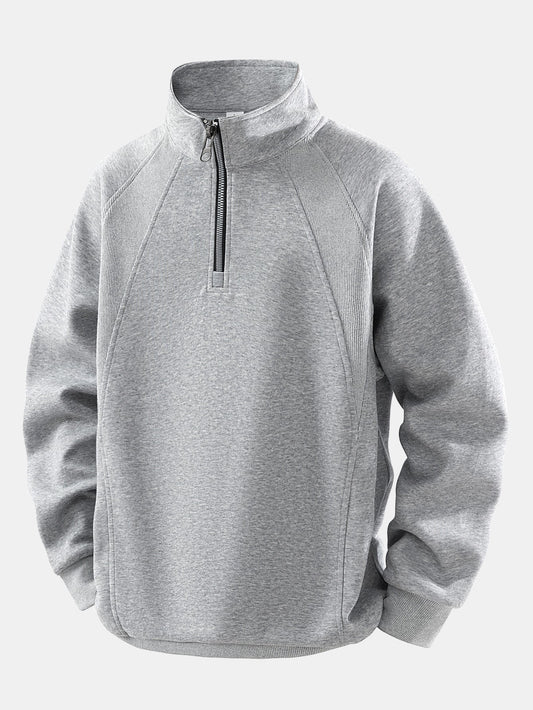 Heren Katoen Blend Quarter Zip Sweatshirt in grijs, Relaxed Fit