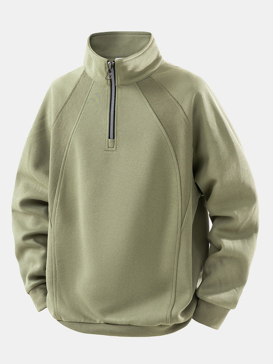 Heren Katoen Blend Quarter Zip Sweatshirt in olijfgroen, Relaxed Fit
