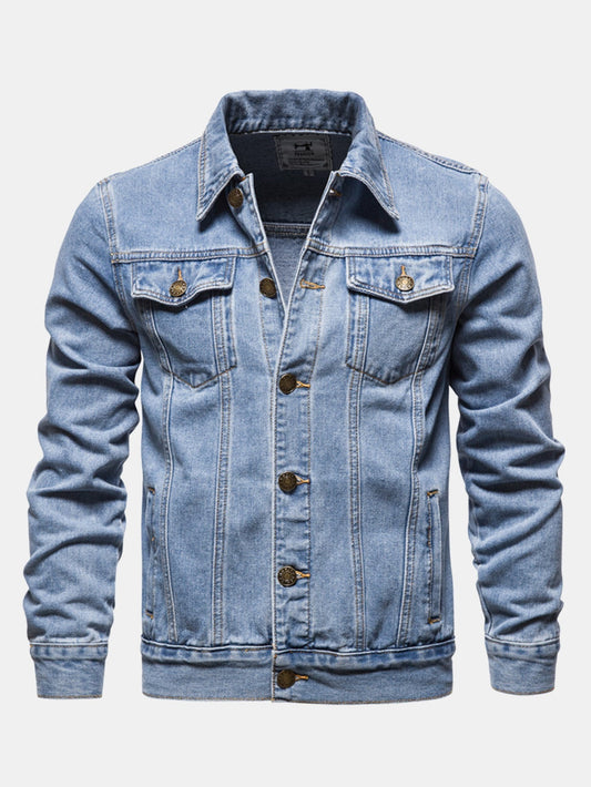 Heren Klassieke Gewassen Denim Trucker Jacket in lichtblauw, Regular Fit