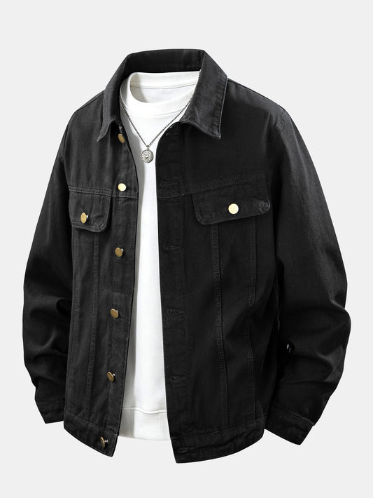 Heren Klassieke Katoenen Spijkerjack in zwart, Casual Werkwear