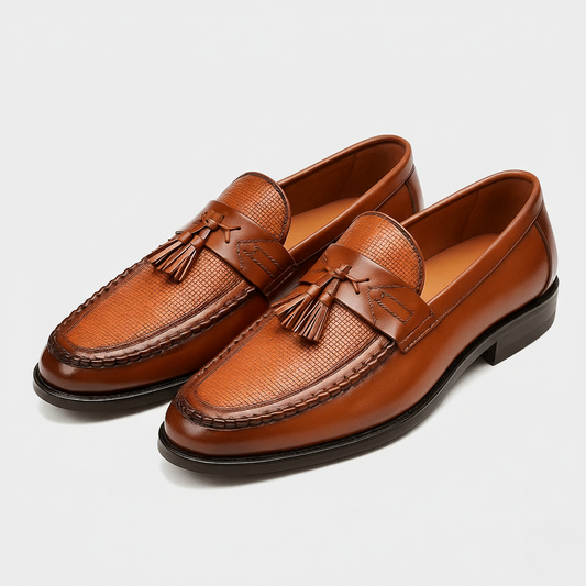 Heren Leren Loafer met Kwastjes - Klassieke Saddle Stijl - Bruin