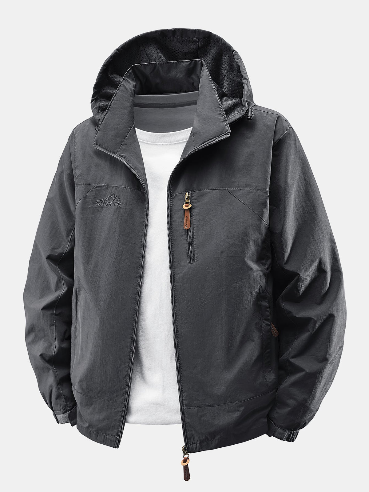 Heren Lichte Nylon Windbreaker met Afneembare Kap in donkergrijs, Casual Fit