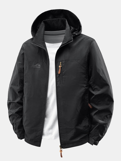 Heren Lichte Nylon Windbreaker met Afneembare Kap in zwart, Casual Fit