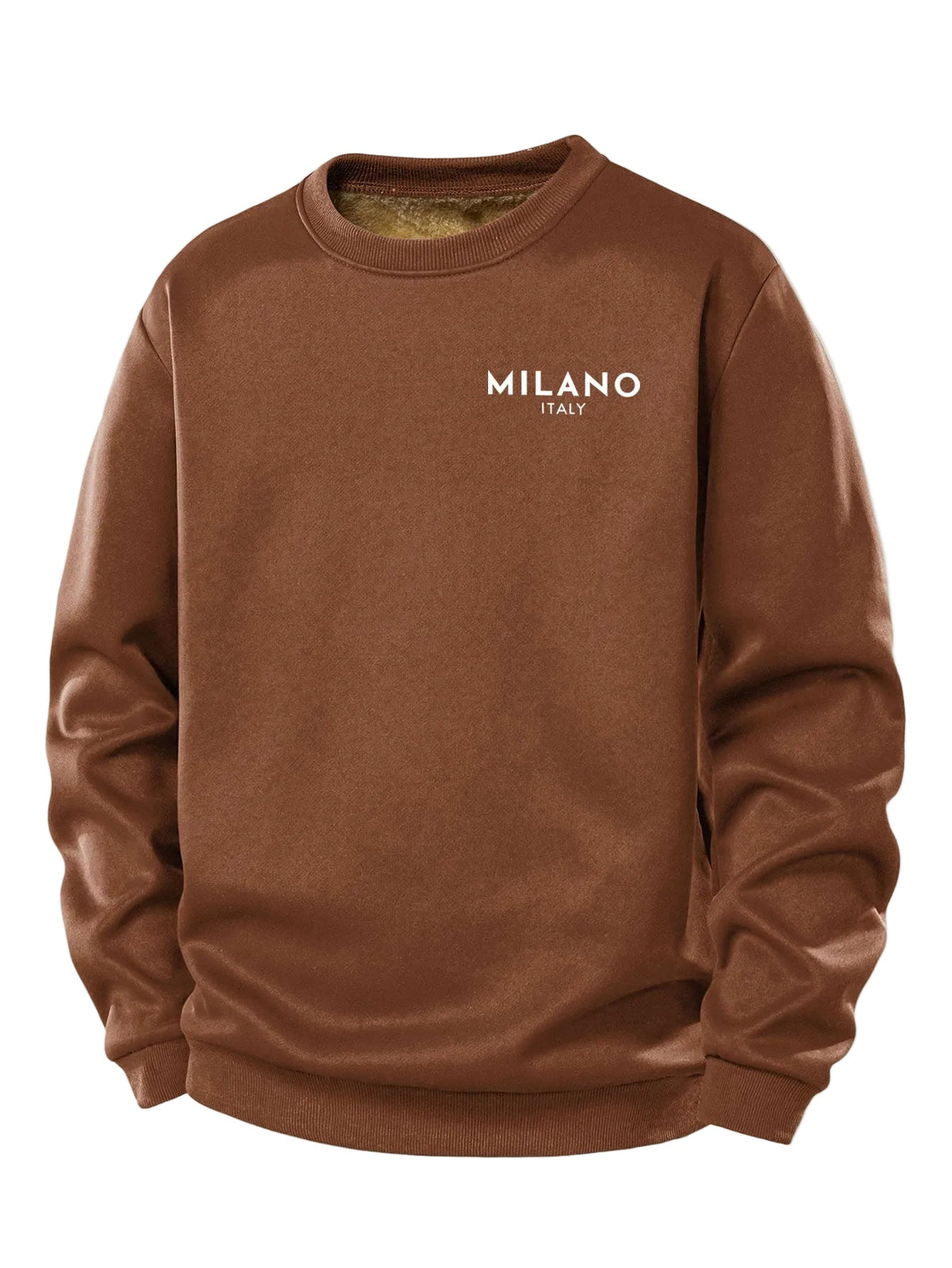 Heren Milano Print Teddy Fleece Sweatshirt in bruin, Casual Crew Neck
