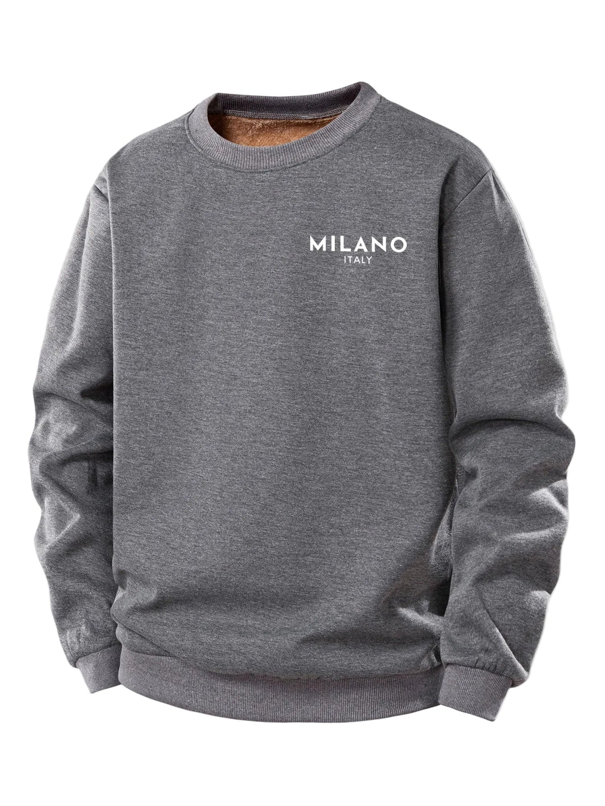 Heren Milano Print Teddy Fleece Sweatshirt in grijs, Casual Crew Neck