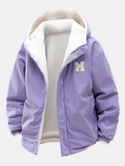 Heren Omkeerbare Corduroy Jas met Teddy Fleece in lichtpaars, Relaxed Fit