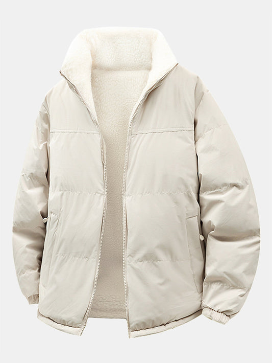 Heren Omkeerbare Teddy Fleece Pufferjack in wit, Comfortabele Winterjas