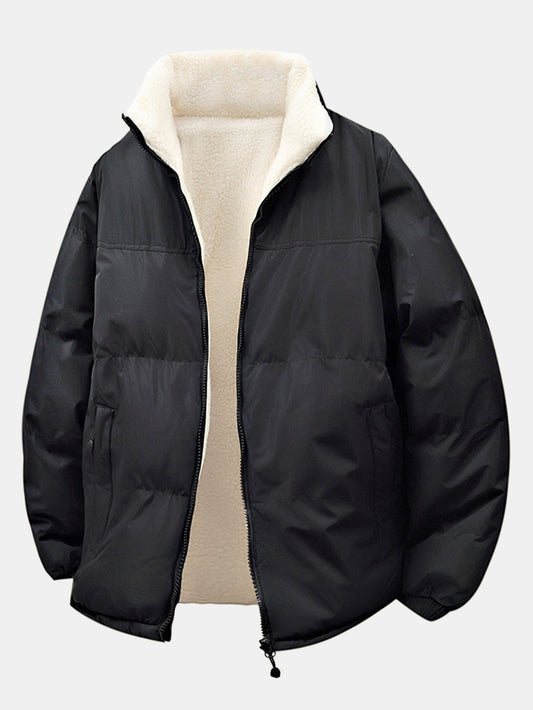 Heren Omkeerbare Teddy Fleece Pufferjack in zwart, Comfortabele Winterjas