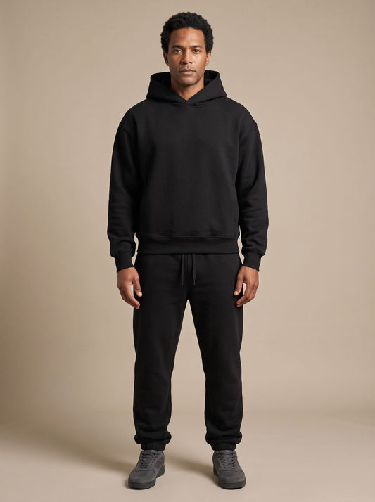 Heren Oversized Trainingspak in zwart, Hoodie en Joggingbroek Set