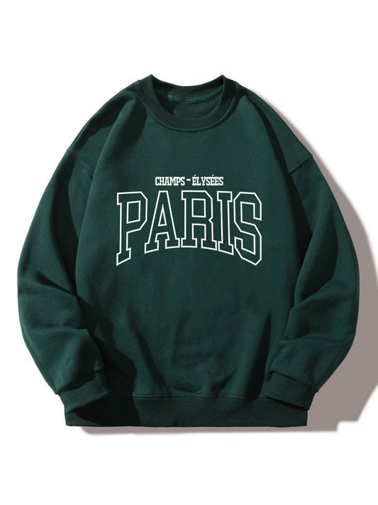 Heren Paris Grafisch Sweatshirt in donkergroen, Relaxed Fit Crew Neck
