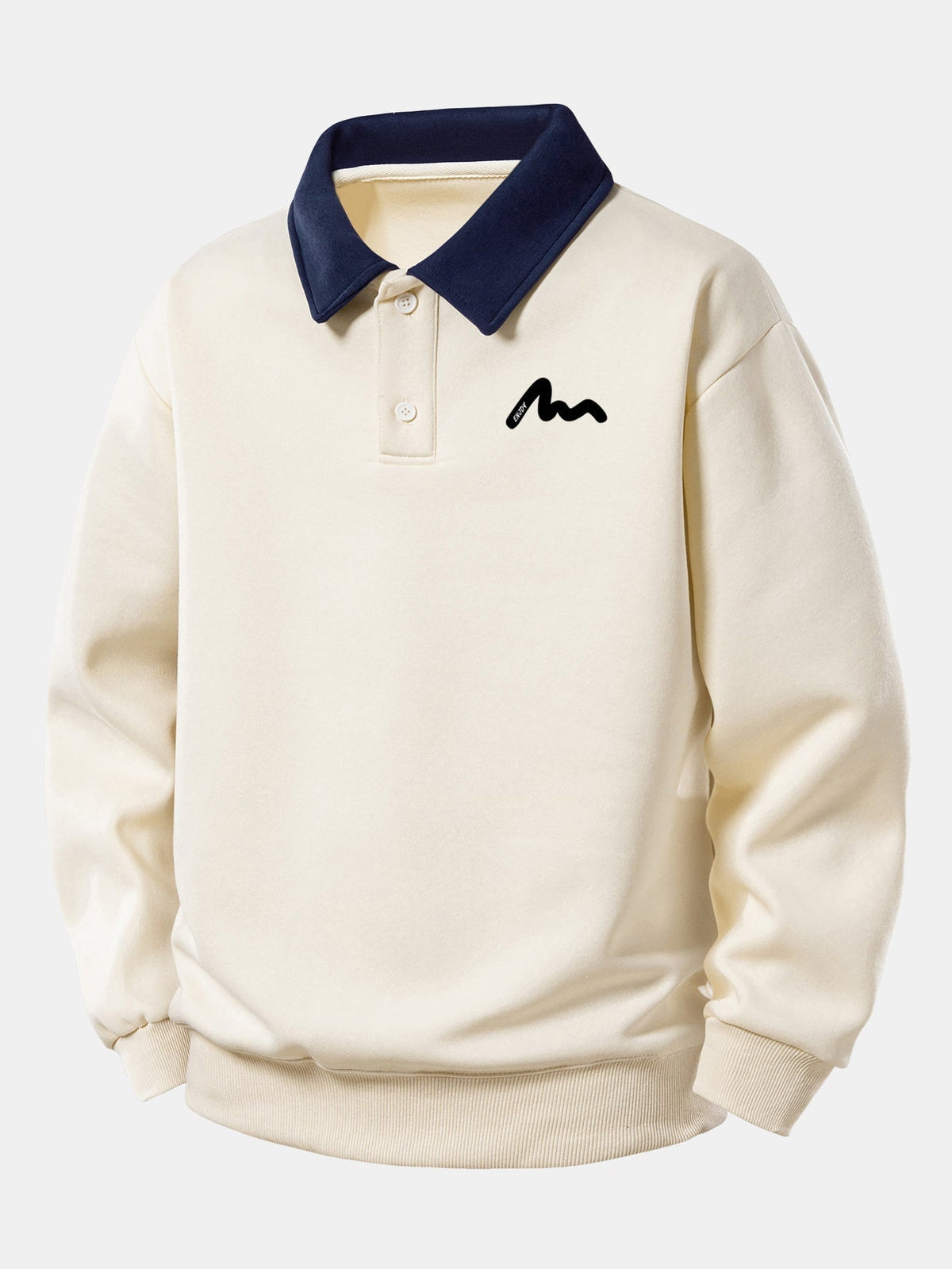 Heren Polokraag Sweatshirt Relaxed Fit – Katoenmix Lange Mouwen - Beige