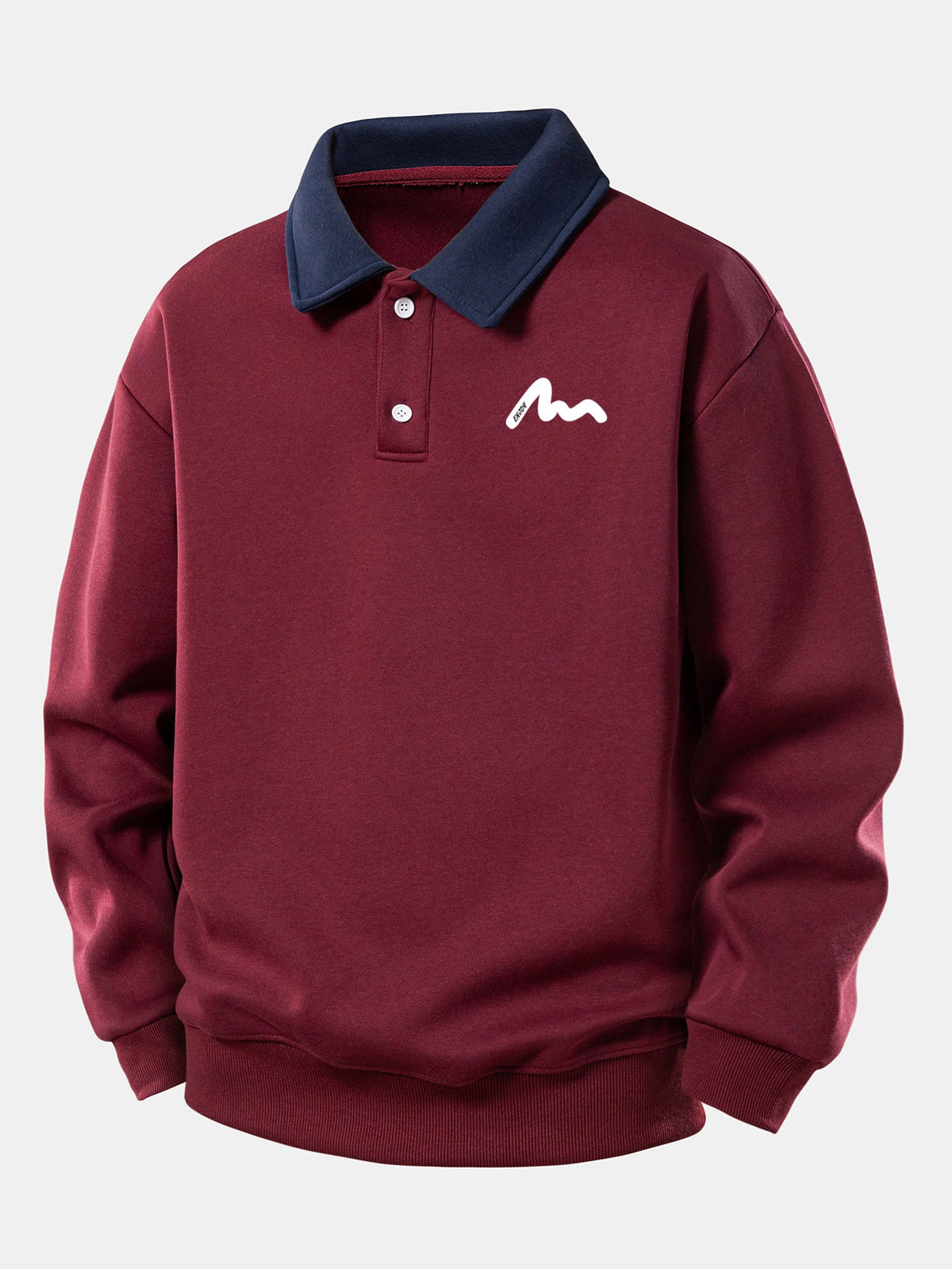 Heren Polokraag Sweatshirt Relaxed Fit – Katoenmix Lange Mouwen - Wijnrood