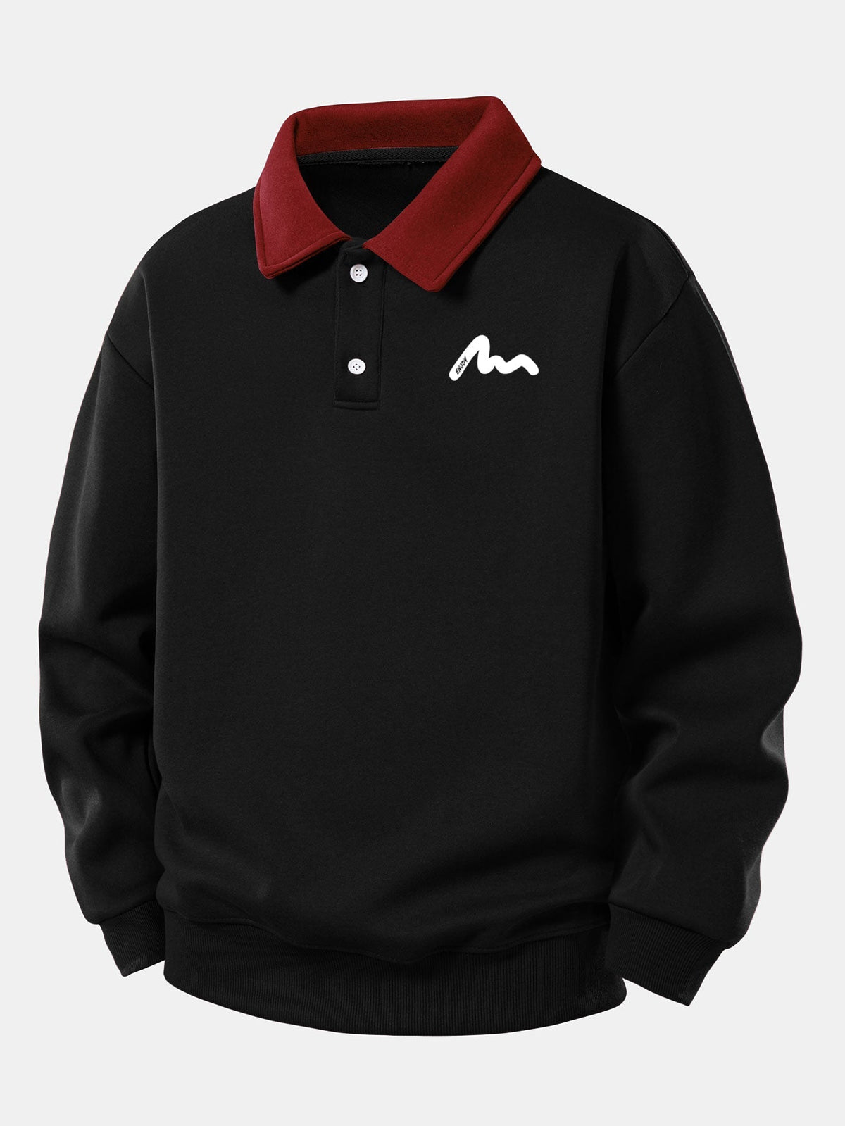 Heren Polokraag Sweatshirt Relaxed Fit – Katoenmix Lange Mouwen - Zwart