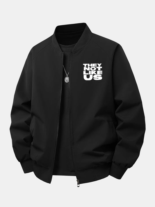 Heren Printed Zip-Up Bomber Jacket in zwart, Relaxed Fit Streetwear