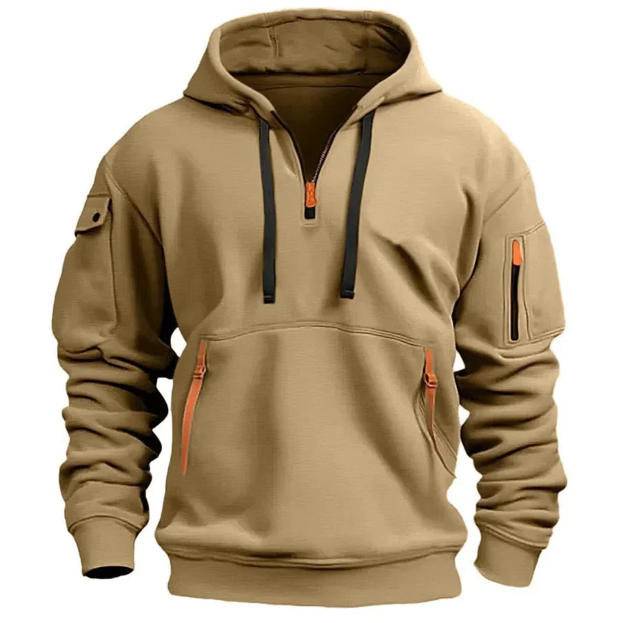 Heren Pullover Hoodie met Mouwzak in khaki, Functioneel Design