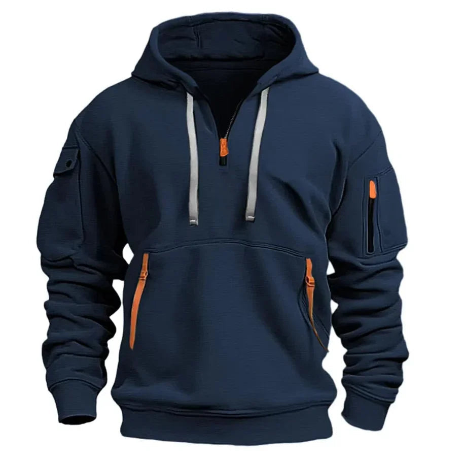 Heren Pullover Hoodie met Mouwzak in marineblauw, Functioneel Design