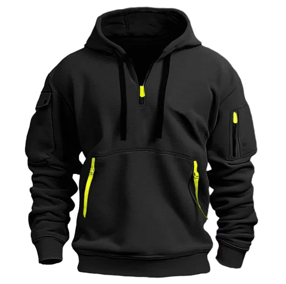 Heren Pullover Hoodie met Mouwzak in zwart, Functioneel Design