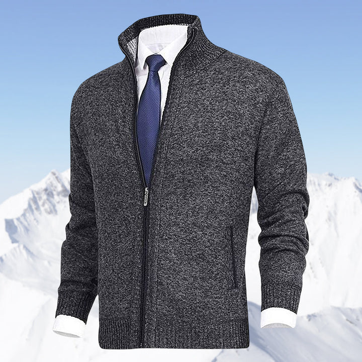 Heren Ritssluiting Staande Kraag Cardigan in donkergrijs, Klassieke Stijl