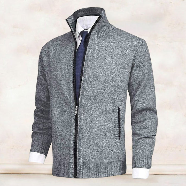 Heren Ritssluiting Staande Kraag Cardigan in grijs, Klassieke Stijl