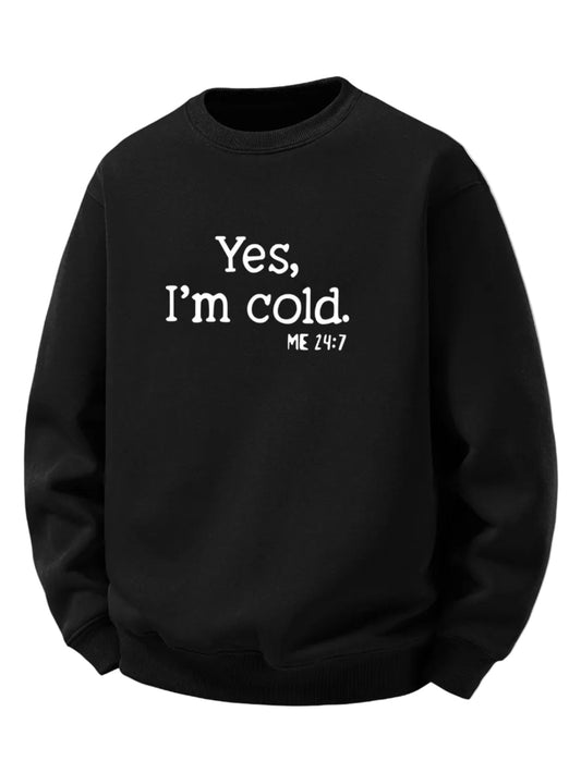Heren Sherpa Fleece Sweatshirt Geprint in zwart, Relaxed Fit Crew Neck
