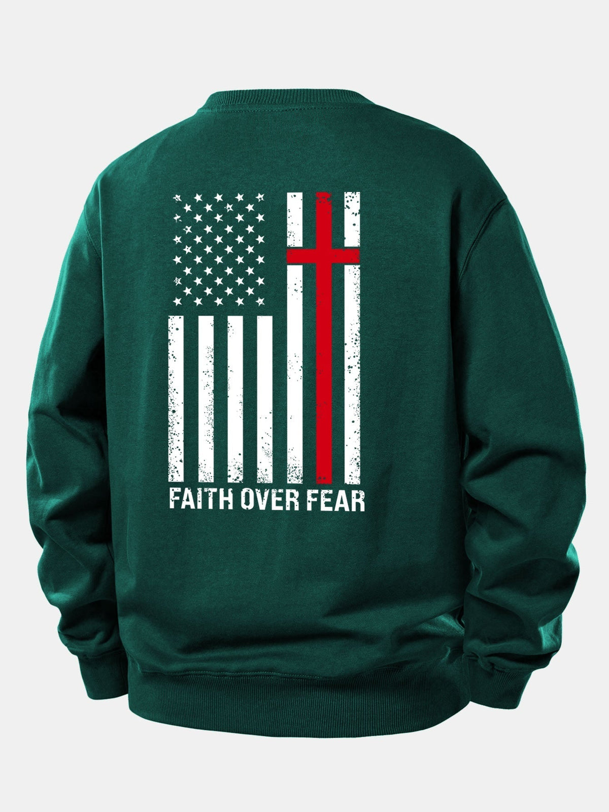 Heren Slogan Print Sweatshirt in donkergroen, Relaxed Fit Crew Neck