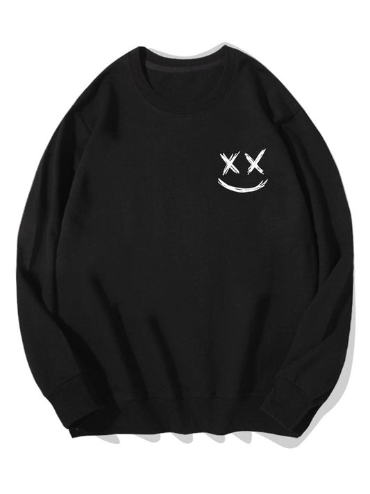 Heren Smiley Print Sweatshirt in zwart, Relaxed Fit Crew Neck