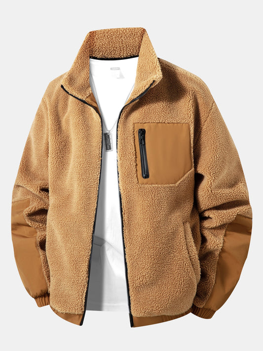 Heren Teddy Fleece Zip Jas in bruin, Warm Casual Winterjas
