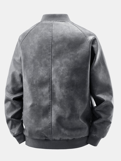 Heren Vintage Gewassen Kunstleren Bomberjack - Relaxed Fit