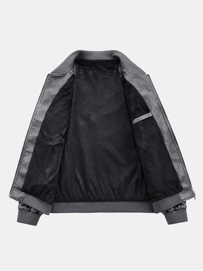 Heren Vintage Gewassen Kunstleren Bomberjack - Relaxed Fit