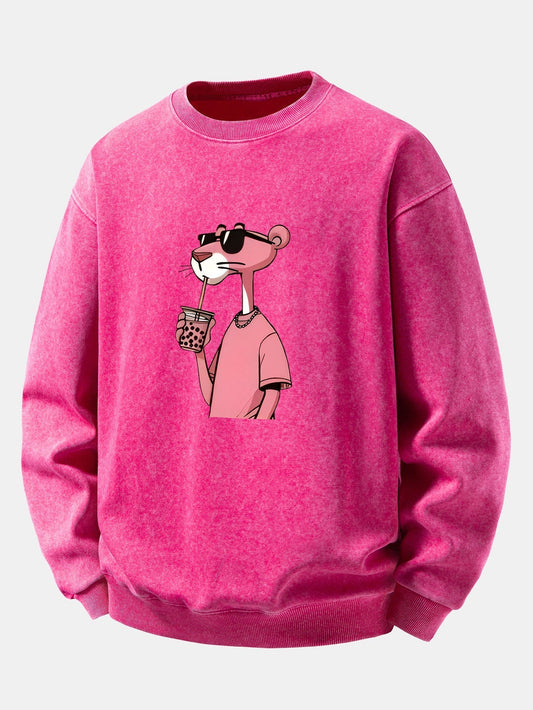 Heren Vintage Washed Sweatshirt met Grafische Print in roze, Relaxed Fit