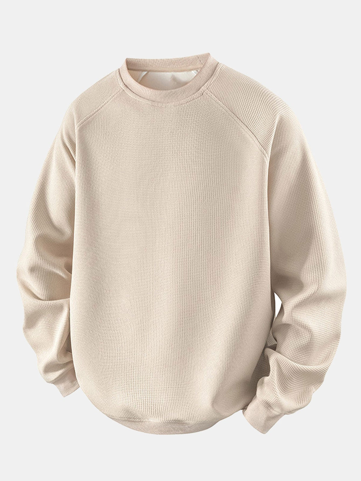 Heren Wafelstructuur Crew Neck Sweatshirt in beige, Relaxed Fit