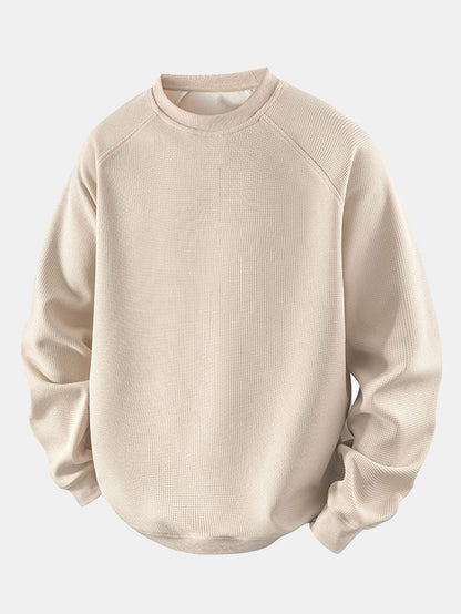 Heren Wafelstructuur Crew Neck Sweatshirt in beige, Relaxed Fit