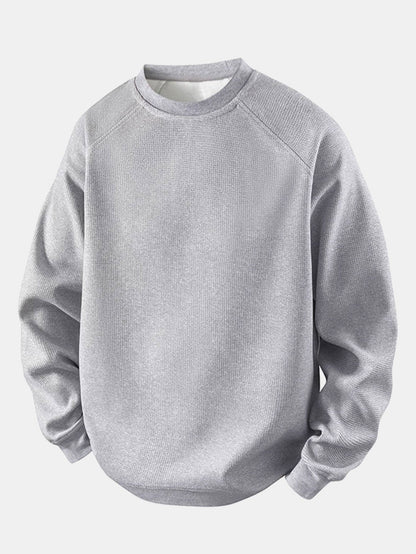 Heren Wafelstructuur Crew Neck Sweatshirt in grijs, Relaxed Fit