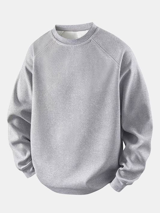 Heren Wafelstructuur Crew Neck Sweatshirt in grijs, Relaxed Fit