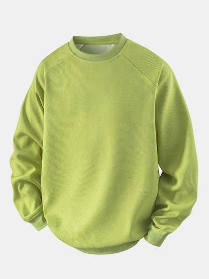 Heren Wafelstructuur Crew Neck Sweatshirt in lichtgroen, Relaxed Fit