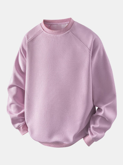 Heren Wafelstructuur Crew Neck Sweatshirt in lichtroze, Relaxed Fit