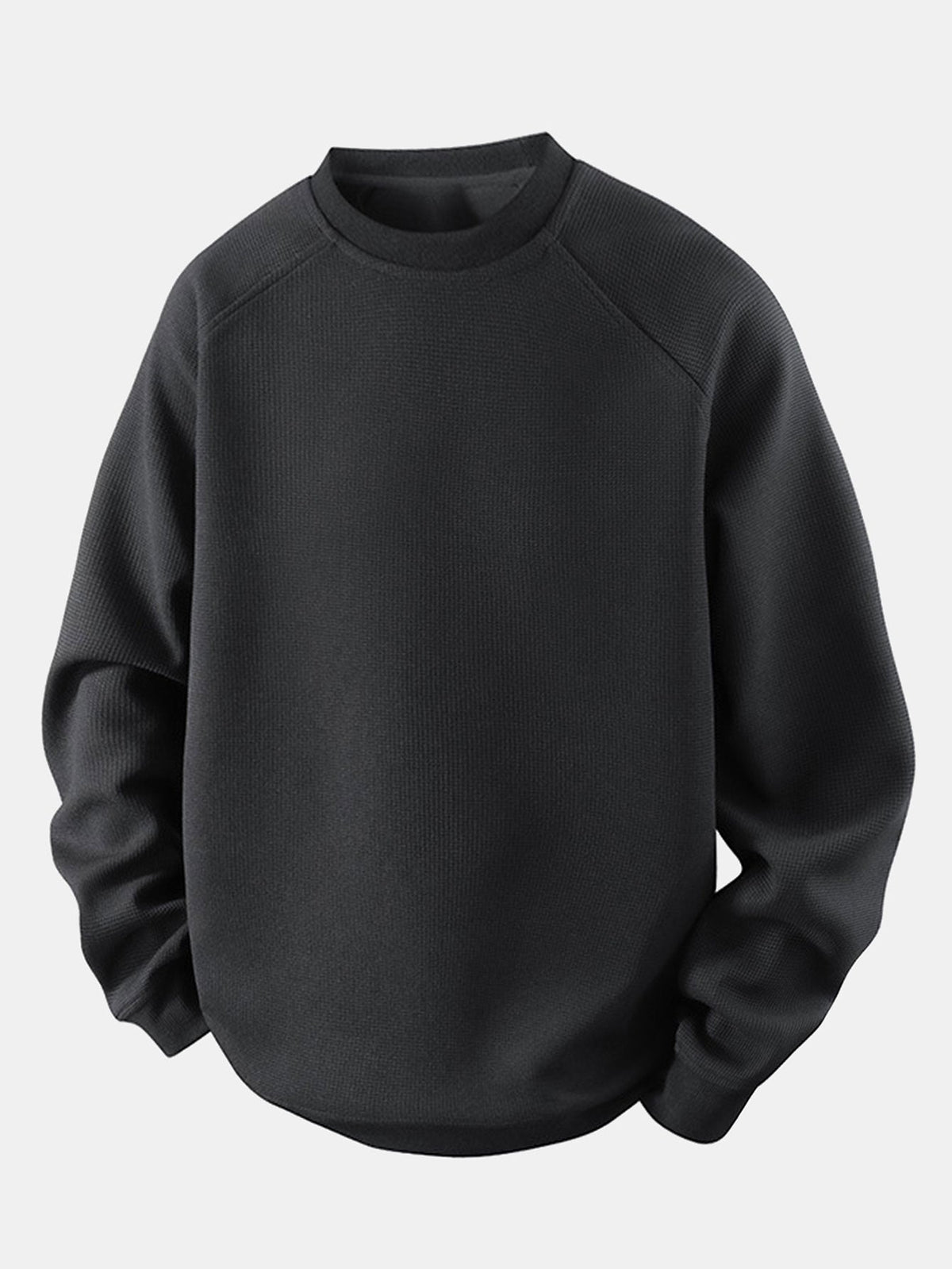 Heren Wafelstructuur Crew Neck Sweatshirt in zwart, Relaxed Fit