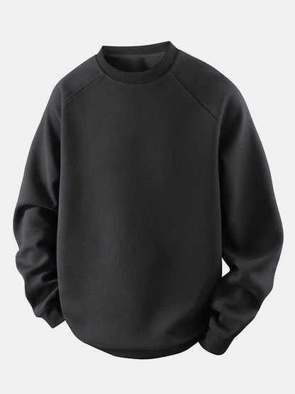 Heren Wafelstructuur Crew Neck Sweatshirt in zwart, Relaxed Fit