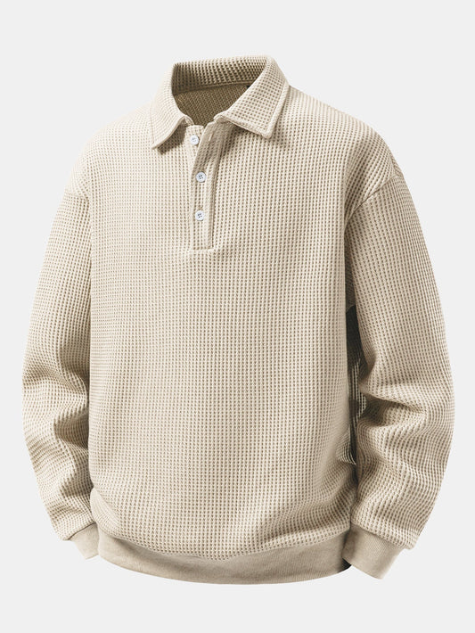 Heren Wafelstructuur Poloshirt met Kraag in beige, Relaxed Fit
