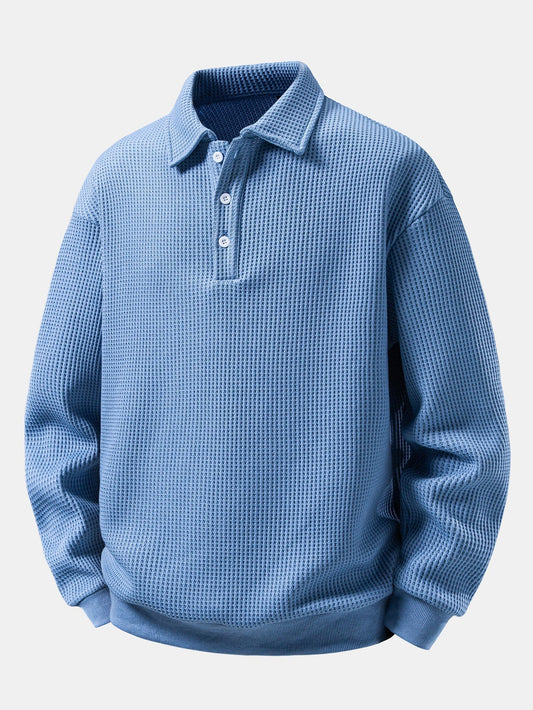 Heren Wafelstructuur Poloshirt met Kraag in hemelsblauw, Relaxed Fit