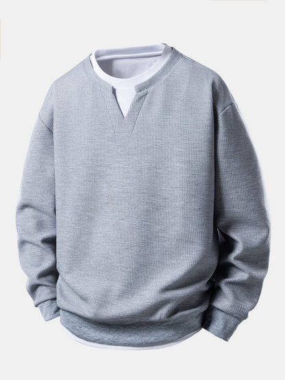 Heren Wafelstructuur Sweatshirt in grijs, Relaxed Fit Crew Neck
